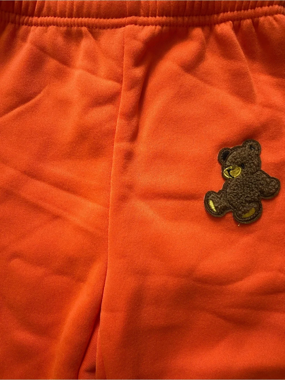 Kids Orange Fleece Hoodie Vest + Jogger Set with Teddy Patch, Size 2-3Y